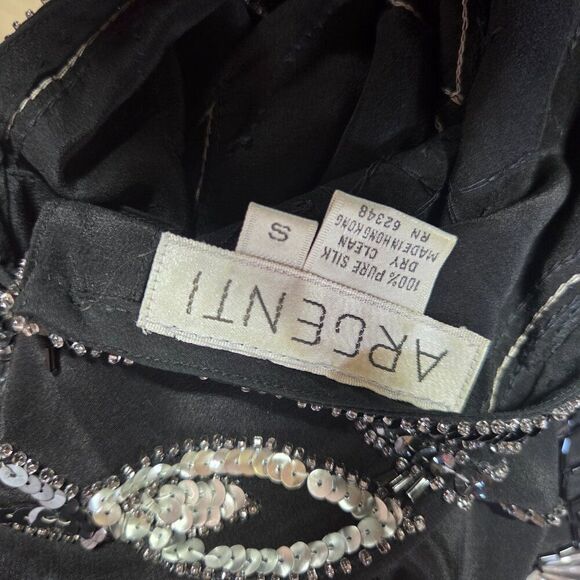 Argenti Silk Beaded Top S | Vintage Black Sequin Scallop Hem Party Eveningwear - Picture 7 of 7